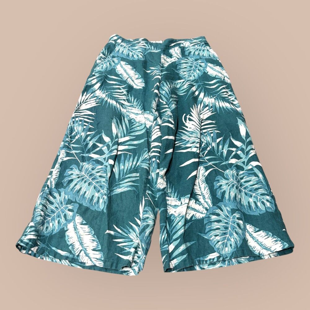 C&C California Teal Wide-Leg Tropical Print Pants